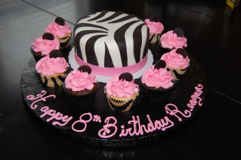 Zebra stripe cake and cupcakes